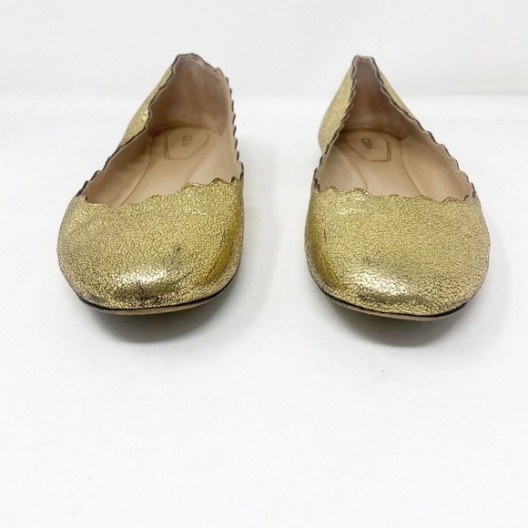 Chloe Lauren Gold Metallic Sparkle Scalloped Ballet Flats 37 US 7 - Picture 5 of 8
